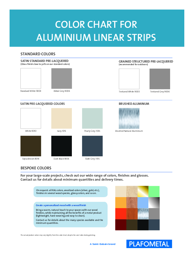 Unimet Color Chart Metal ceilings Linear Strip Type U | Plafometal