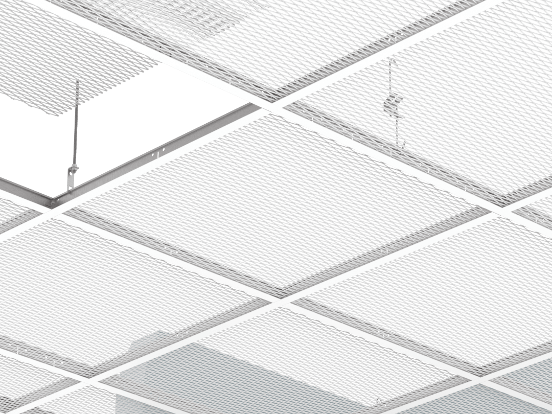 Plafond MESH posé sur ossature T avec panneaux D0, D1s, D8-E15 et D8 ...