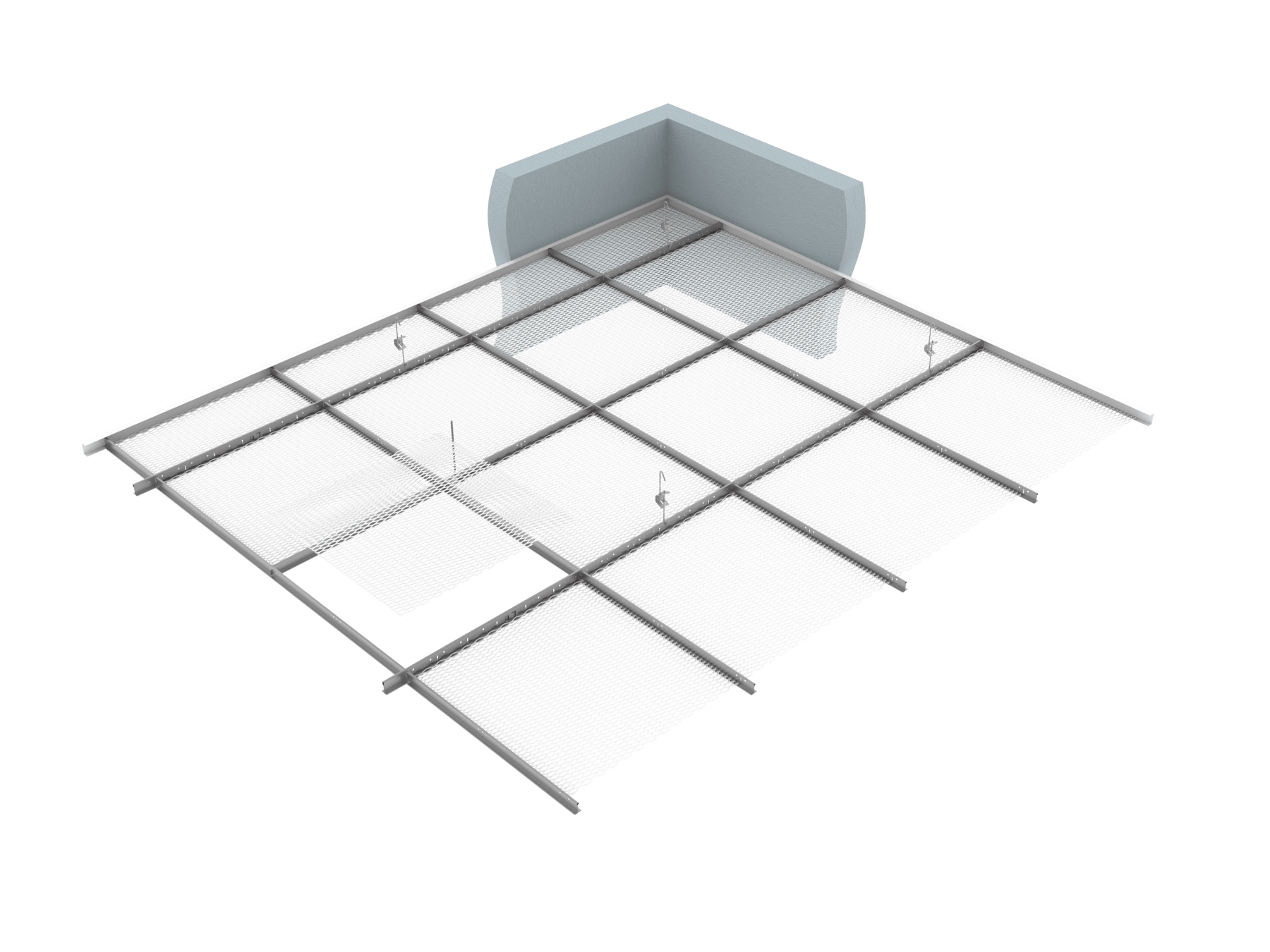 Plafond MESH posé sur ossature T avec panneaux D0, D1s, D8-E15 et D8 ...