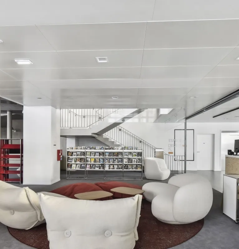 Médiathèque_plafond métallique_gris